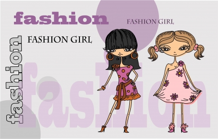 Cartoon fashionable girls, background のイラスト素材