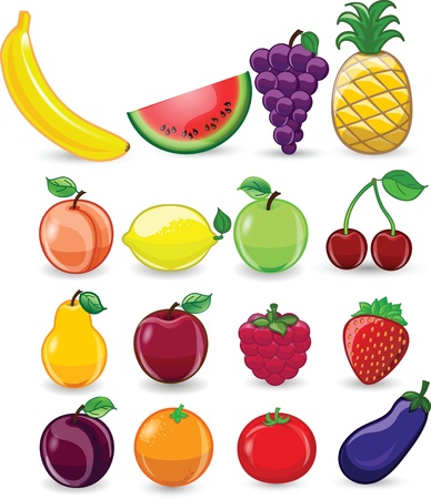 Cartoon fruits and vegetables のイラスト素材