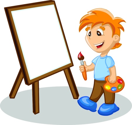 Boy is drawing のイラスト素材