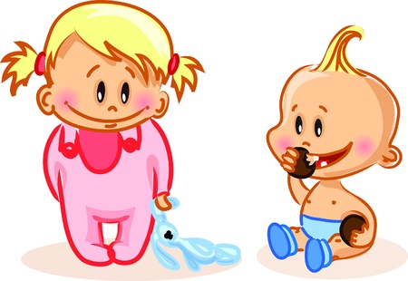 Vector illustration of baby boy and baby girl のイラスト素材