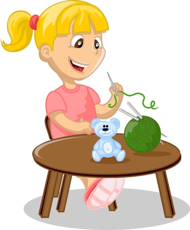 The girl is engaged in needlework のイラスト素材