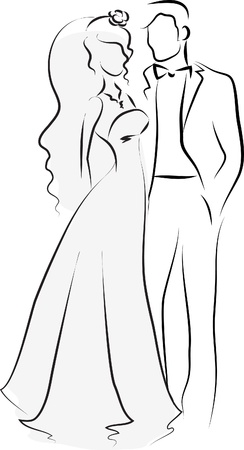 Silhouette of bride and groom, backgroundのイラスト素材