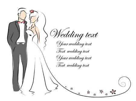 Silhouette of bride and groom, backgroundのイラスト素材