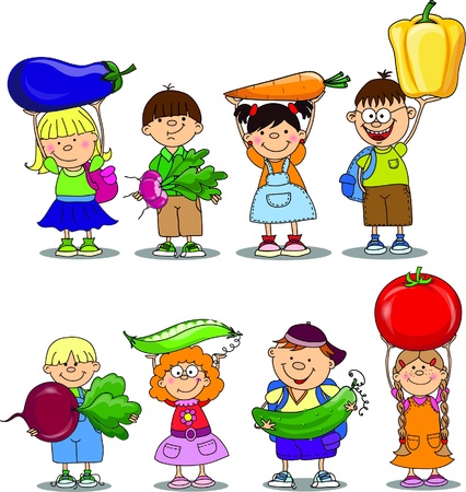 Cartoon children with vegetablesのイラスト素材