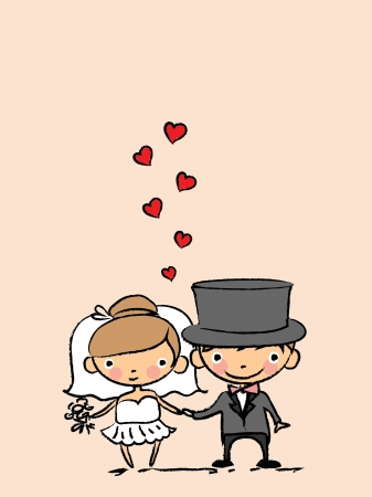 Wedding picture, bride and groom in loveのイラスト素材