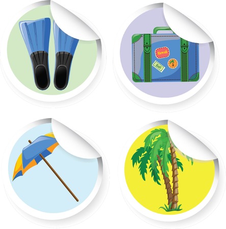 Travel icons- palm, suitcase, umbrella, flippers のイラスト素材
