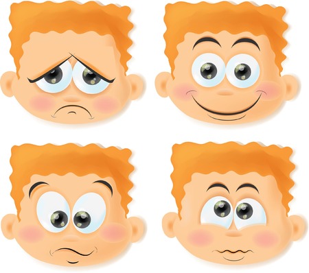 Set of cartoon funny boys with emotions のイラスト素材