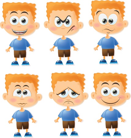 Set of cartoon funny boys with emotions のイラスト素材