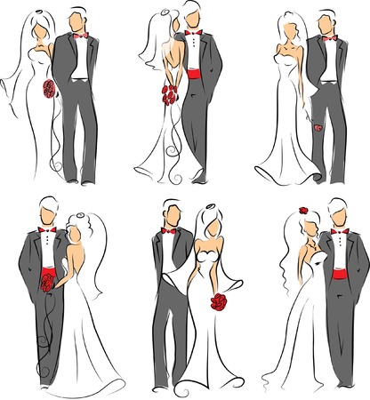 Silhouette of bride and groom, backgroundのイラスト素材