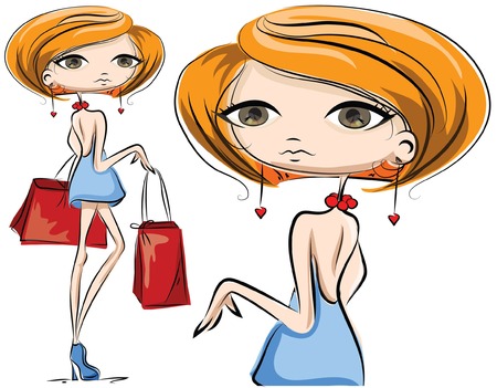 Cartoon fashionable girls のイラスト素材