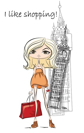 Fashion girl in London , vector background のイラスト素材