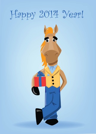 Funny horse with present, christmas background のイラスト素材