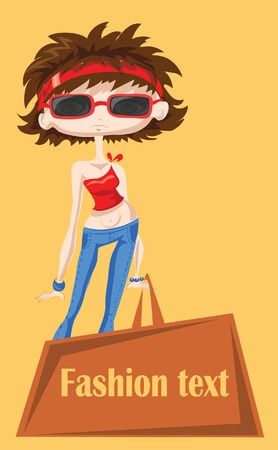 Cartoon fashionable girl with bagのイラスト素材