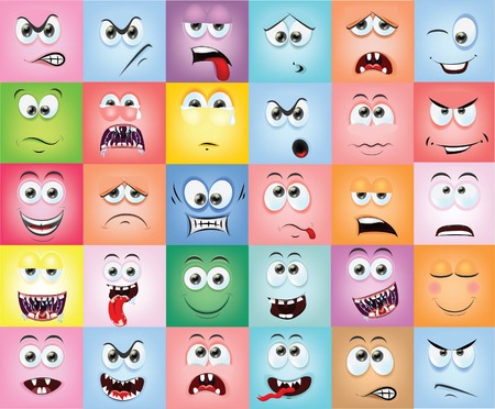 Cartoon faces with emotionsのイラスト素材