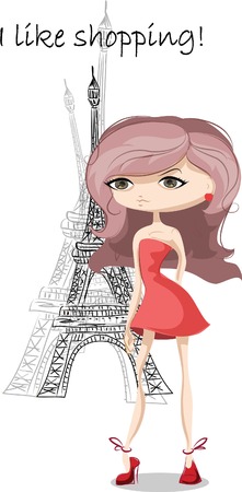Fashion girl in Paris, vector background のイラスト素材