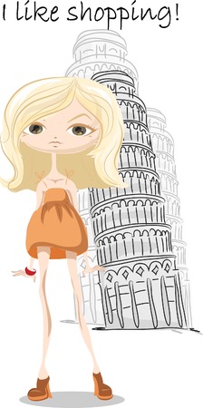 Fashion girl in Italy , vector background のイラスト素材