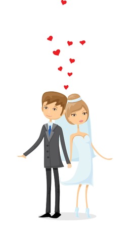 Set of wedding pictures, bride and groom in loveのイラスト素材
