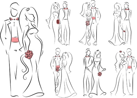 Silhouette of bride and groom, backgroundのイラスト素材