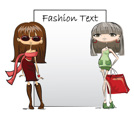 Cartoon fashionable girlsのイラスト素材