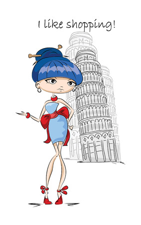 Fashion girl in London, vector backgroundのイラスト素材