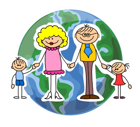 Happy doodle familyのイラスト素材