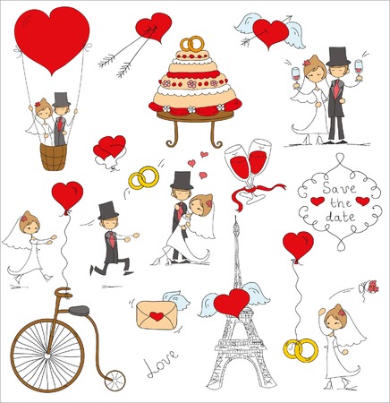 Doodle wedding setのイラスト素材