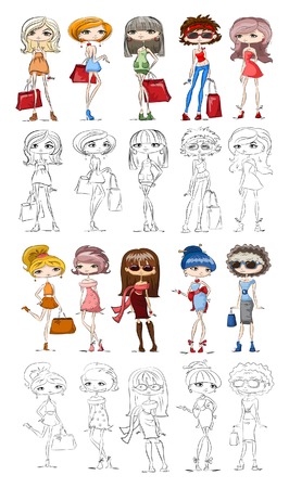 Cartoon fashionable girlsのイラスト素材