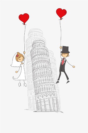 Wedding background, bride and groomのイラスト素材