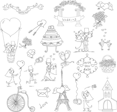 Doodle wedding setのイラスト素材