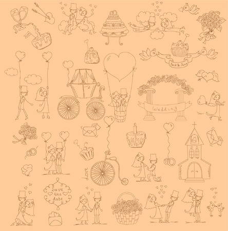 Doodle wedding setのイラスト素材