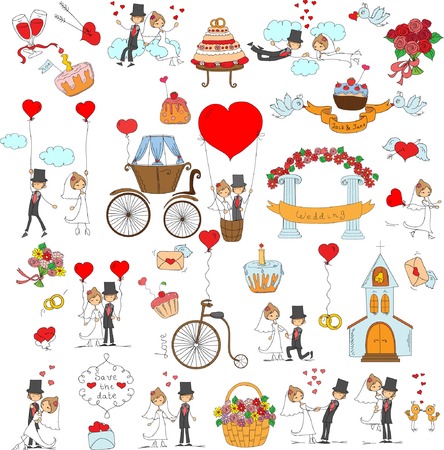 Doodle wedding setのイラスト素材
