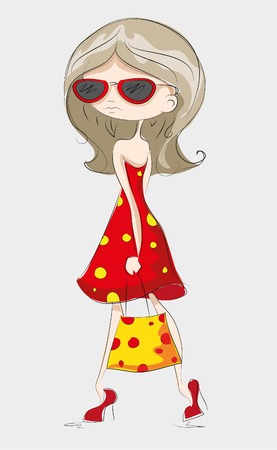 Cartoon fashionable girlのイラスト素材