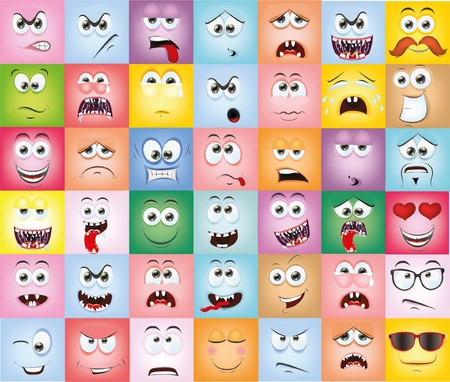 Cartoon faces with emotionsのイラスト素材