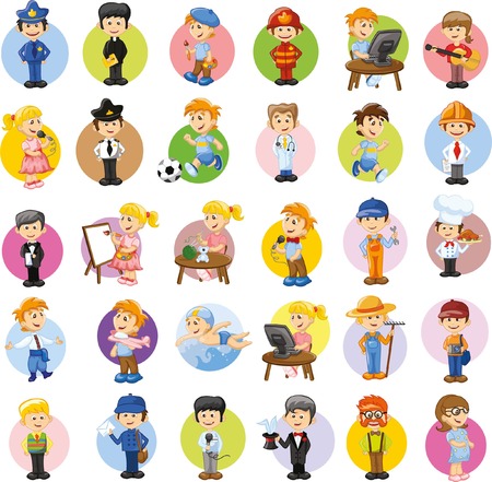 Vector set of cartoon characters of different professionsのイラスト素材