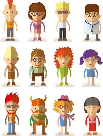 Set of vector cute character avatar icons in flat designのイラスト素材