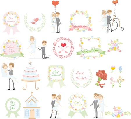 Set of wedding design template elements for invitation cardsのイラスト素材