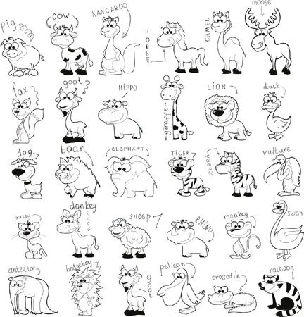 Set of cute cartoon animalsのイラスト素材