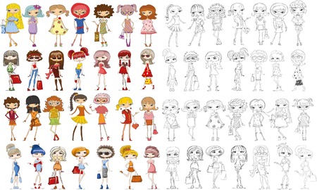 Cartoon fashionable girlsのイラスト素材