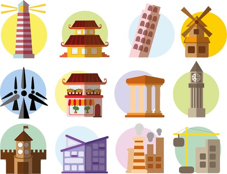 Set of vector flat buildingsのイラスト素材