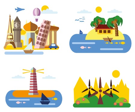 Set of different landscapes in the flat style urbanのイラスト素材
