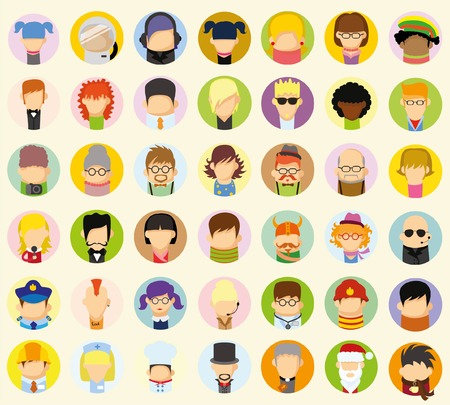 Set of vector cute character avatar icons in flat designのイラスト素材