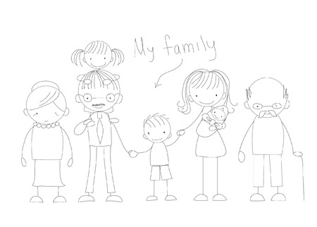 Vector children's doodle of happy familyのイラスト素材