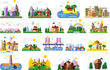 Set of different landscapes in the flat styleのイラスト素材