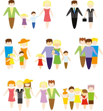 Family figures flat icons set of parents childrenのイラスト素材