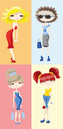 Cartoon fashionable girlsのイラスト素材