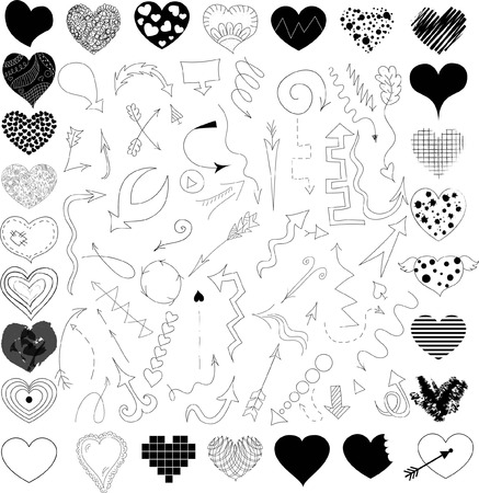 Doodle vector arrows and heartsのイラスト素材