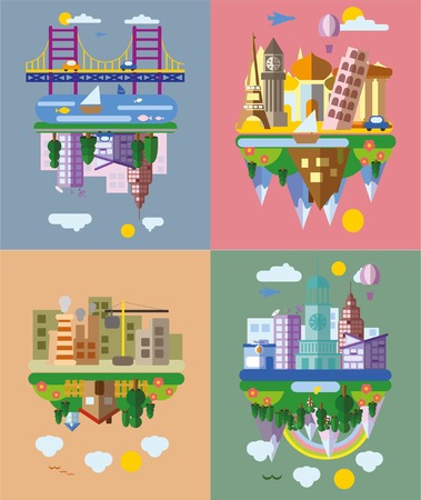 Set of different landscapes in the flat style - urbanのイラスト素材