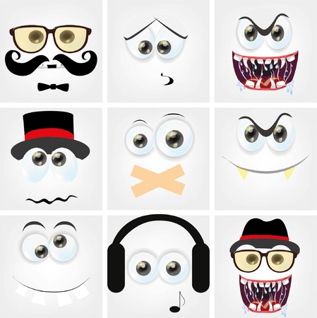 Set of cartoon faces with different emotionsのイラスト素材