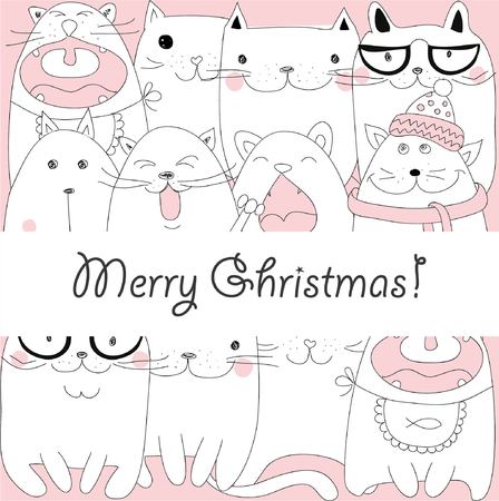 Christmas kittens on greeting cardのイラスト素材