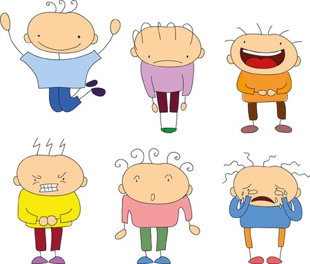 Children's drawings of doodle different emotionsのイラスト素材